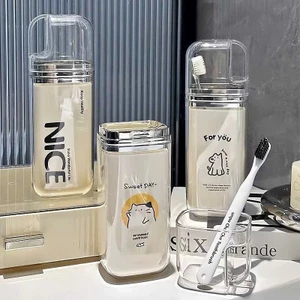 Bộ Cốc Đựng Bàn Chải Đánh Răng Du Lịch Kèm Hộp Đựng Kem Đánh Răng 3 Trong 1 Có Quai Xách Tiện Lợi