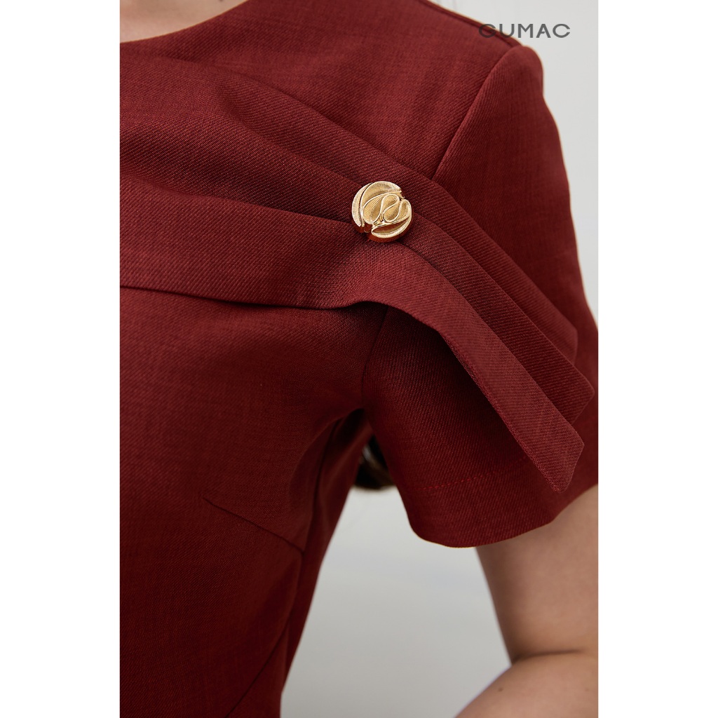 Áo Peplum Nữ GUMAC Kiểu Lai Lệch 2 Lớp Tay Ngắn Đính Phụ Kiện Sang Trọng Thanh Lịch AF12057