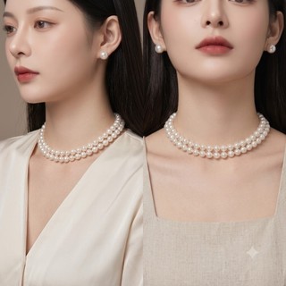 [ DAISYN ] N765 choker dây chuyền ngọc trai nhân tạo dây chuyền 2 sợi 8li xinh xắn cho nữ