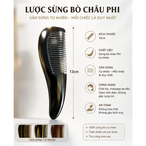 Lược Sừng Bò Châu Phi 13cm Cao Cấp - Lược Sừng Tự Nhiên Chống Tĩnh Điện, Massage Da Đầu, Giảm Gãy Rụng Tóc