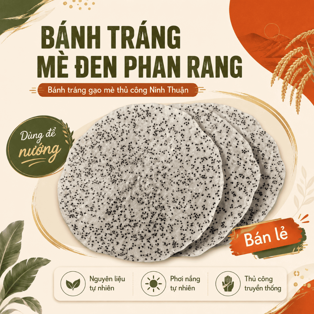 Bánh Tráng Mè Đen Phan Rang Dùng Để Nướng – Bánh Tráng Gạo Mè Thủ Công Ninh Thuận