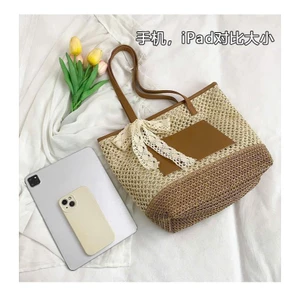 Túi Cói Dây Ren Nữ Đi Biển Túi Xách Đan Thủ Công Phong Cách Vintage Hàn Quốc Dung Tích Lớn Du Lịch