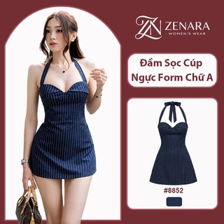 ZENARA Đầm Sọc Cúp Ngực Form Chữ A | Cổ Yếm Cột Dây Qua Cổ, Dáng Dài Sang Chảnh–Chất Mát Tôn Dáng, Mặc Hè Hottrend-8852
