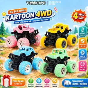 Xe ô tô đồ chơi kiểu dáng xe địa hình chạy đà không cần sử dụng pin, xe quán tính 2 cầu, giảm sóc 4 bánh, lốp xe cao su