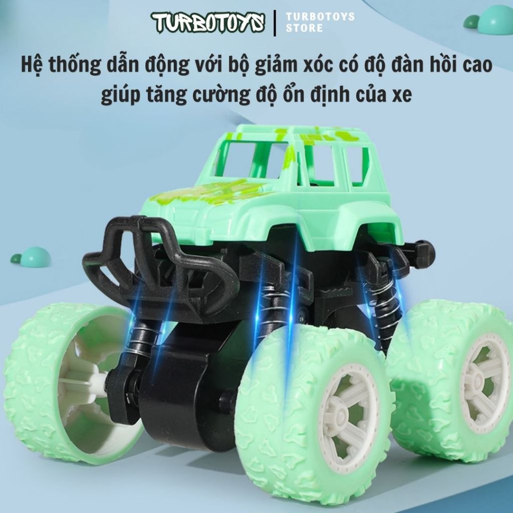 Xe ô tô đồ chơi kiểu dáng xe địa hình chạy đà không cần sử dụng pin, xe quán tính 2 cầu, giảm sóc 4 bánh, lốp xe cao su