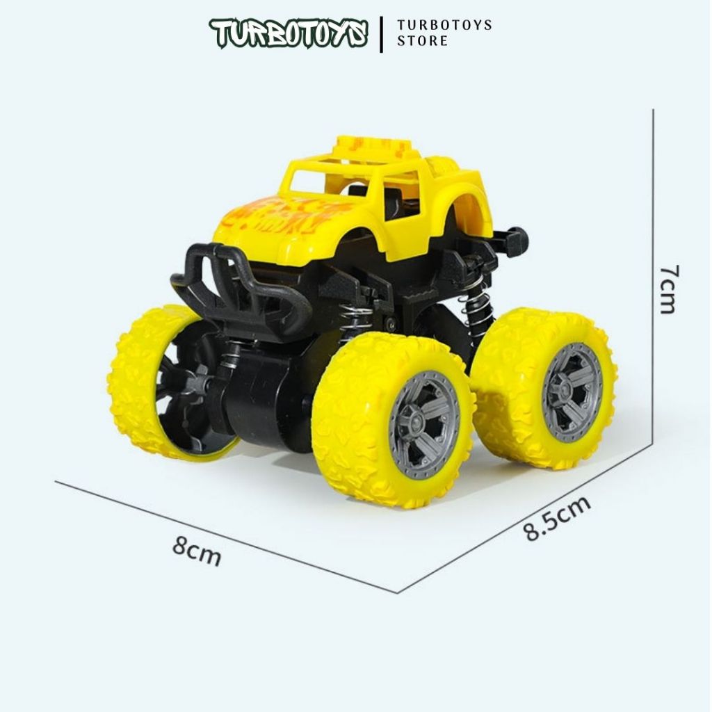 Xe ô tô đồ chơi kiểu dáng xe địa hình chạy đà không cần sử dụng pin, xe quán tính 2 cầu, giảm sóc 4 bánh, lốp xe cao su