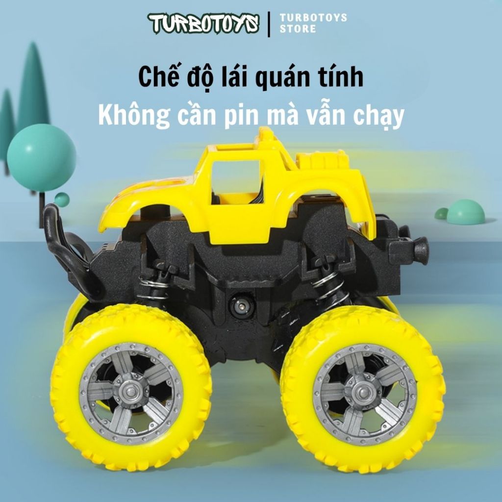 Xe ô tô đồ chơi kiểu dáng xe địa hình chạy đà không cần sử dụng pin, xe quán tính 2 cầu, giảm sóc 4 bánh, lốp xe cao su