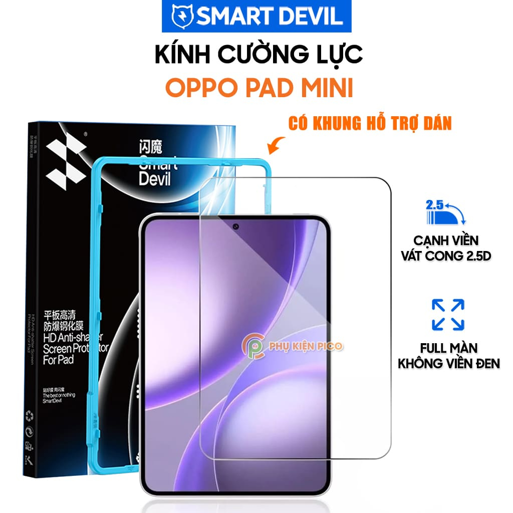 Kính cường lực dùng cho Oppo Pad Mini 8.8 Inch Smart Devil full màn hình trong suốt không viền đen có khung hỗ trợ dán