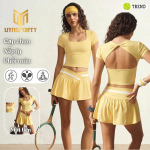 Áo Pickleball Nữ UYNSPORTY Cổ Vuông Hở Lưng, Mút Ngực Liền, Áo Thể Thao Tay Ngắn Tập Pickleball