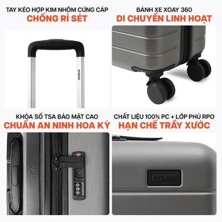 Vali Kéo MIAvn Pisani CLASSIC FZA01 - Size 20/24/28 Inch, Nhựa PC+RPO Cao Cấp, Có Thể Nới Rộng, Khoá TSA