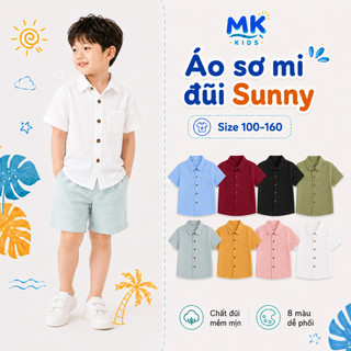 Áo Sơ Mi Đũi Bé Trai Sunny MK Kids Cộc Tay Trơn 8 Màu Mùa Hè Chất Đũi Tơ Thoáng Mát 2-10 Tuổi