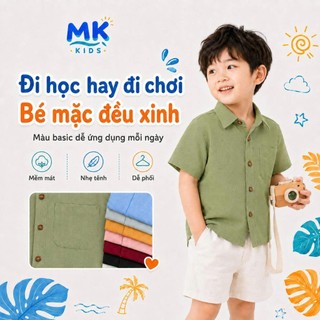 Áo Sơ Mi Đũi Bé Trai Sunny MK Kids Cộc Tay Trơn 8 Màu Mùa Hè Chất Đũi Tơ Thoáng Mát 2-10 Tuổi