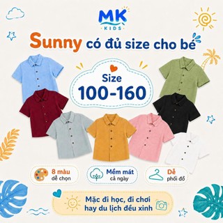Áo Sơ Mi Đũi Bé Trai Sunny MK Kids Cộc Tay Trơn 8 Màu Mùa Hè Chất Đũi Tơ Thoáng Mát 2-10 Tuổi