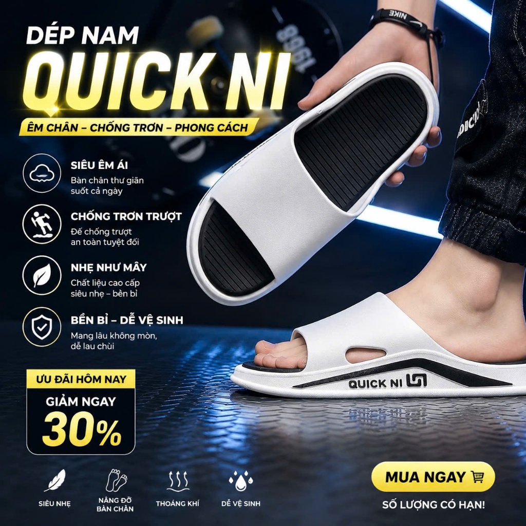 Dép Lê Nam Qucik Ni, Dép Êm Max, Dép Chống Trượt Pro Mã Dp15