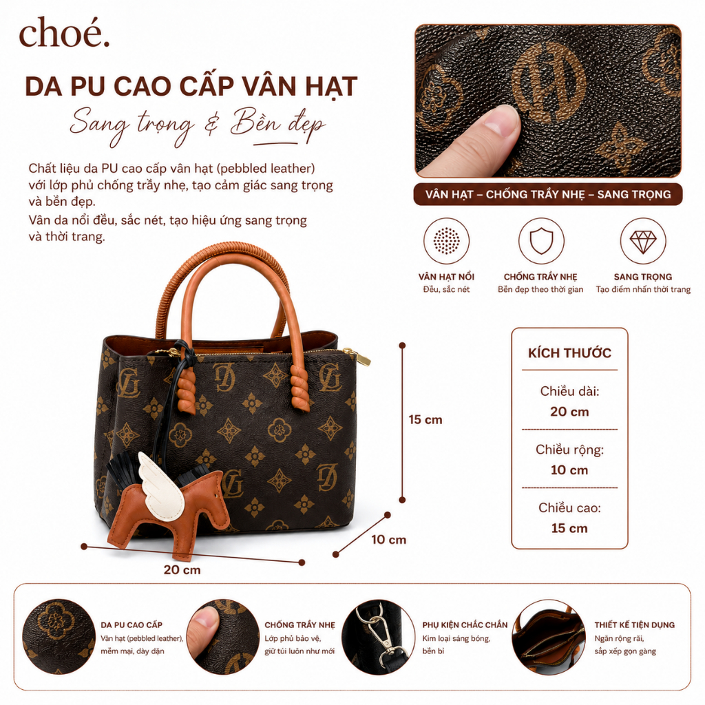 [VOUCHER 100K+TẶNG CHARM] Túi Xách Nữ Công Sở CHOÉ Da PU Cao Cấp Hai Quai Form Cứng Kèm Charm Ngựa Túi Đi Làm 1027 Kẻ