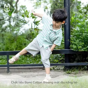Set Áo Sơ Mi Quần Cộc Bomi Chất Liệu Cotton Cho Bé Đi Học UR 3865