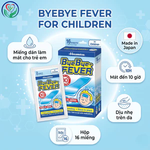 Miếng dán làm mát ByeBye Fever For Children 16 miếng, hỗ trợ làm dịu cảm giác nóng sốt cho bé