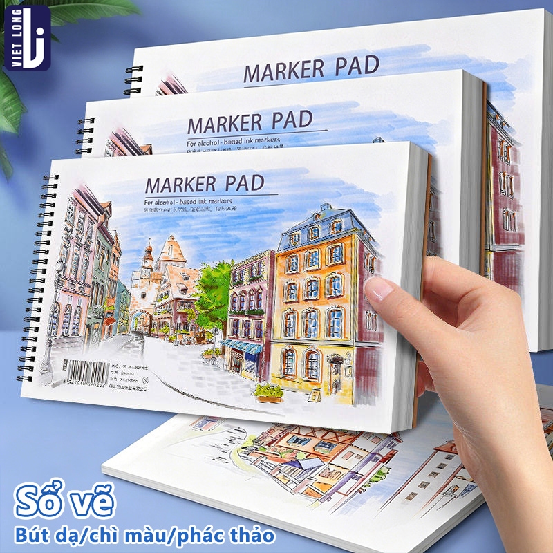 Sổ Vẽ Học Sinh Giấy Dày Chống Thấm, Sketchbook Vẽ Màu Nước Và Marker Khổ A4/A5, Gáy Lò Xo Tiện Lợi