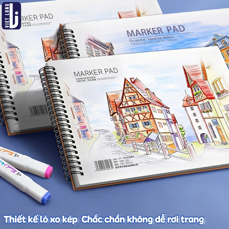 Sổ Vẽ Học Sinh Giấy Dày Chống Thấm, Sketchbook Vẽ Màu Nước Và Marker Khổ A4/A5, Gáy Lò Xo Tiện Lợi