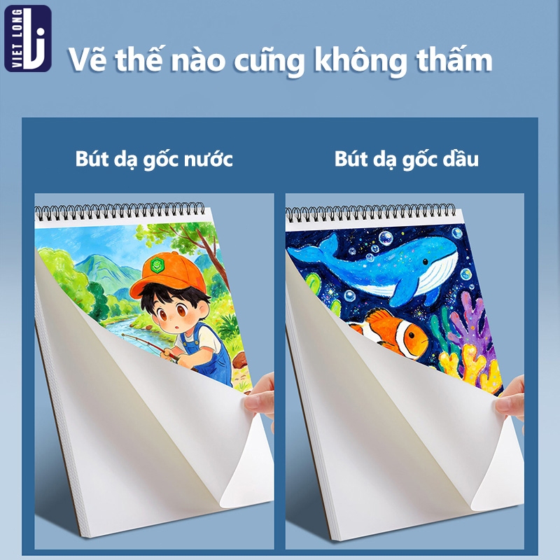 Sổ Vẽ Học Sinh Giấy Dày Chống Thấm, Sketchbook Vẽ Màu Nước Và Marker Khổ A4/A5, Gáy Lò Xo Tiện Lợi