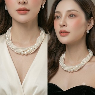 [ DAISYN ] N457 choker ,dây chuyền mang áo dài , vòng cổ mang áo dài, dây chuyền hạt Ngọc 6 sợi 6-12mm