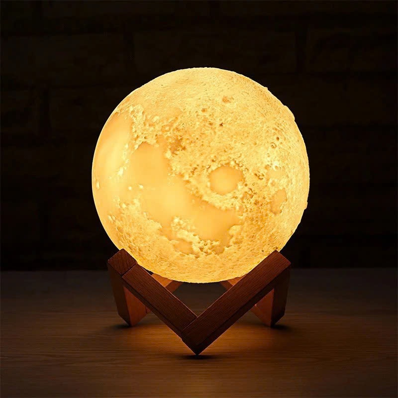 đèn ngủ decor,đèn decor phòng ngủ chill hình mặt trặng kèm đế gỗ và củ sạc | BigBuy360 - bigbuy360.vn