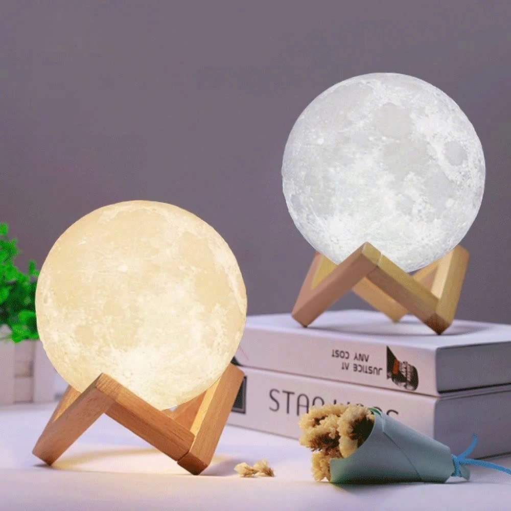 đèn ngủ decor,đèn decor phòng ngủ chill hình mặt trặng kèm đế gỗ và củ sạc | BigBuy360 - bigbuy360.vn