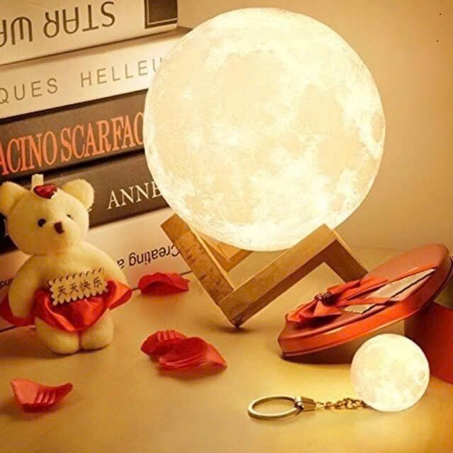 đèn ngủ decor,đèn decor phòng ngủ chill hình mặt trặng kèm đế gỗ và củ sạc | BigBuy360 - bigbuy360.vn