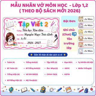 36 Nhãn vở môn học in tên theo yêu cầu theo bộ sách mới 2026 cho bé trai bé gái tặng kèm 60 sticker dán đồ dùng học tập