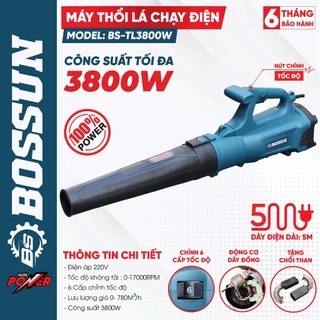 Máy Thổi Lá Bossun BS-TL3800W Chuyên Thổi Lá, Rác, Bụi 6 tốc độ 12 Cánh Kèm 2 Ống Thổi