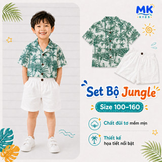 Set Bộ Bé Trai Jungle MK Kids Áo Sơ Mi Họa Tiết Nổi Bật Đi Biển Mùa Hè Chất Đũi Tơ Thoáng Mát 2-10 Tuổi