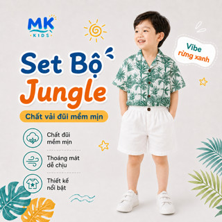 Set Bộ Bé Trai Jungle MK Kids Áo Sơ Mi Họa Tiết Nổi Bật Đi Biển Mùa Hè Chất Đũi Tơ Thoáng Mát 2-10 Tuổi