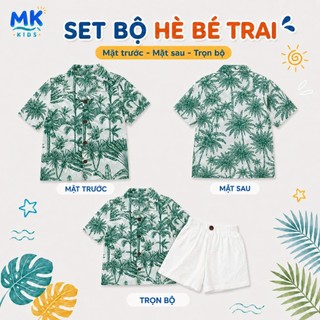 Set Bộ Bé Trai Jungle MK Kids Áo Sơ Mi Họa Tiết Nổi Bật Đi Biển Mùa Hè Chất Đũi Tơ Thoáng Mát 2-10 Tuổi
