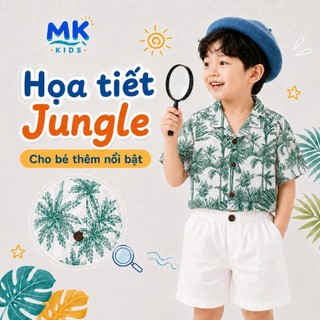 Set Bộ Bé Trai Jungle MK Kids Áo Sơ Mi Họa Tiết Nổi Bật Đi Biển Mùa Hè Chất Đũi Tơ Thoáng Mát 2-10 Tuổi