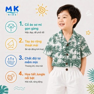 Set Bộ Bé Trai Jungle MK Kids Áo Sơ Mi Họa Tiết Nổi Bật Đi Biển Mùa Hè Chất Đũi Tơ Thoáng Mát 2-10 Tuổi