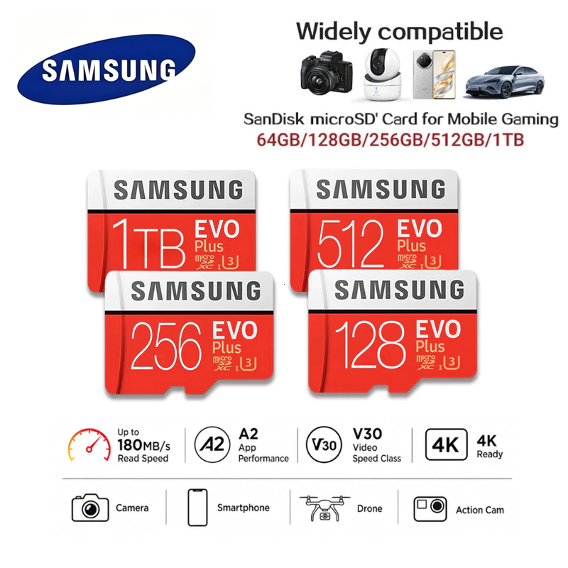 Samsung PRO PLUS EVO Micro SD thẻ nhớ 64 128 GB 256 512 1T Mini,với bộ chuyển đổi điện thoại di động