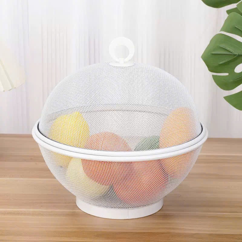 Giỏ Đựng Rau Củ Trái Cây Có Nắp Đậy - Bộ Rổ Hoa Quả Tặng Kèm Lồng Bàn Thép Phủ- Lồng Bàn Mini