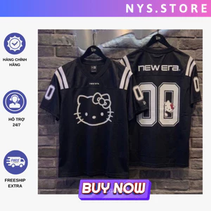 Áo thun New Era áo thun lưới Kitty đen phong cách Hàn Quốc Unisex Nam/Nữ