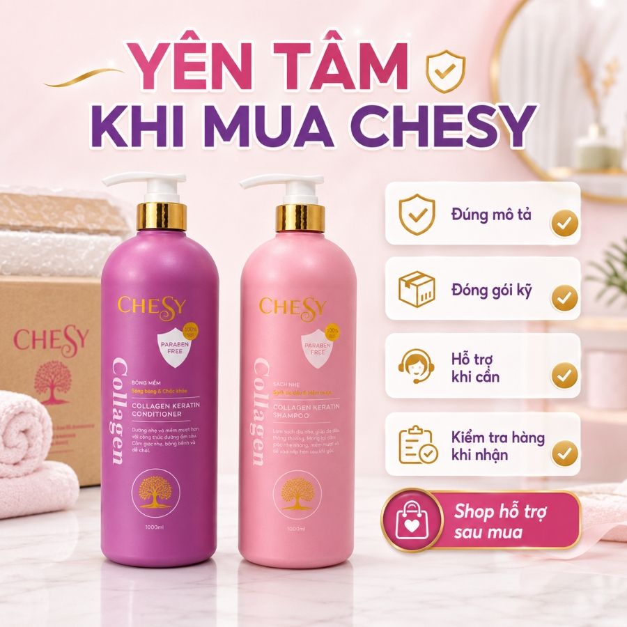 [CHESY CHÍNH HÃNG] Combo Dầu Gội Xả CHESY Collagen 1000ml Giảm Bết Nhờn, Phục Hồi Hư Tổn, Dưỡng Tóc Mềm Mượt, Bóng Khỏe