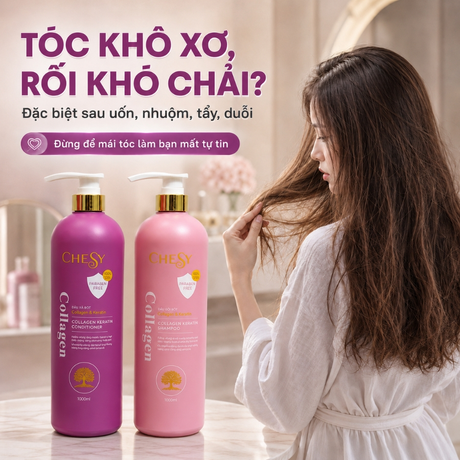 [HYAMIN x CHESY] Combo Dầu Gội Xả Collagen 1000ml Phục Hồi Tóc Khô Xơ, Giảm Bết Nhờn, Dưỡng Tóc Mềm Mượt Bóng Khỏe