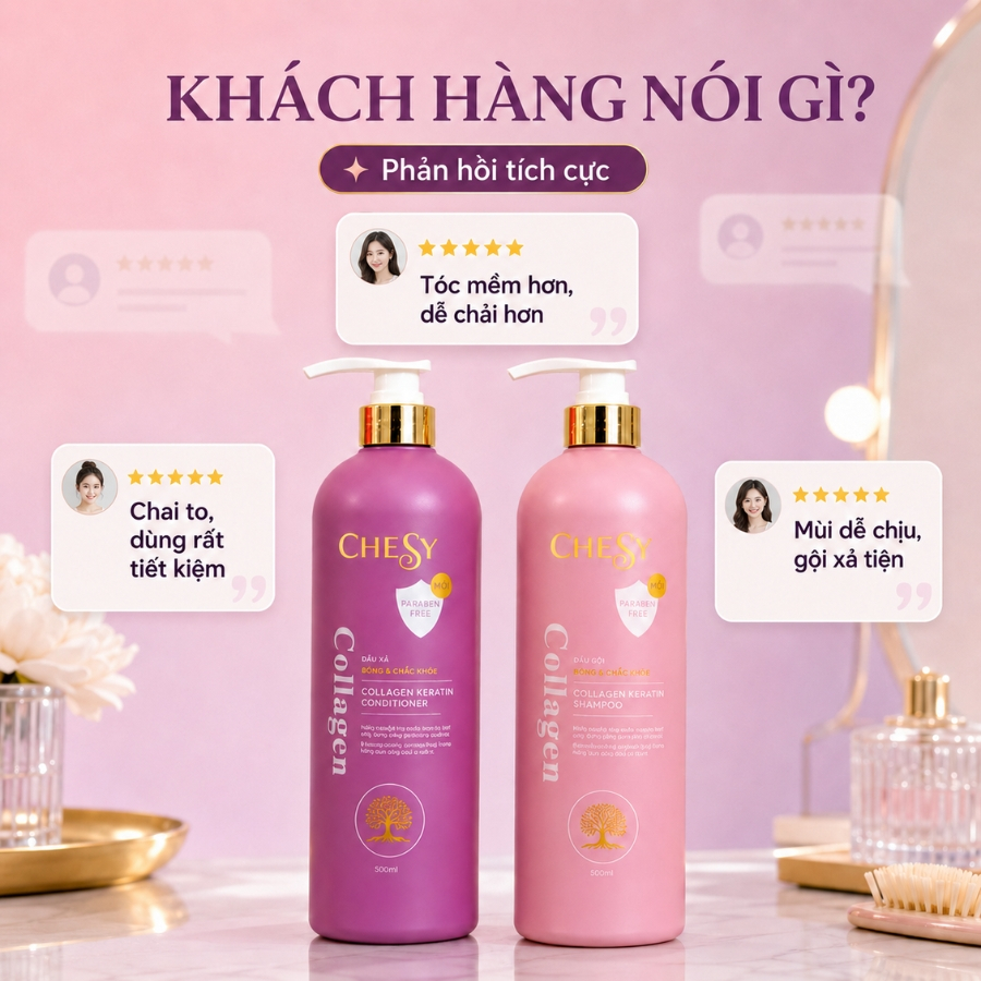[HYAMIN x CHESY] Combo Dầu Gội Xả Collagen 1000ml Phục Hồi Tóc Khô Xơ, Giảm Bết Nhờn, Dưỡng Tóc Mềm Mượt Bóng Khỏe