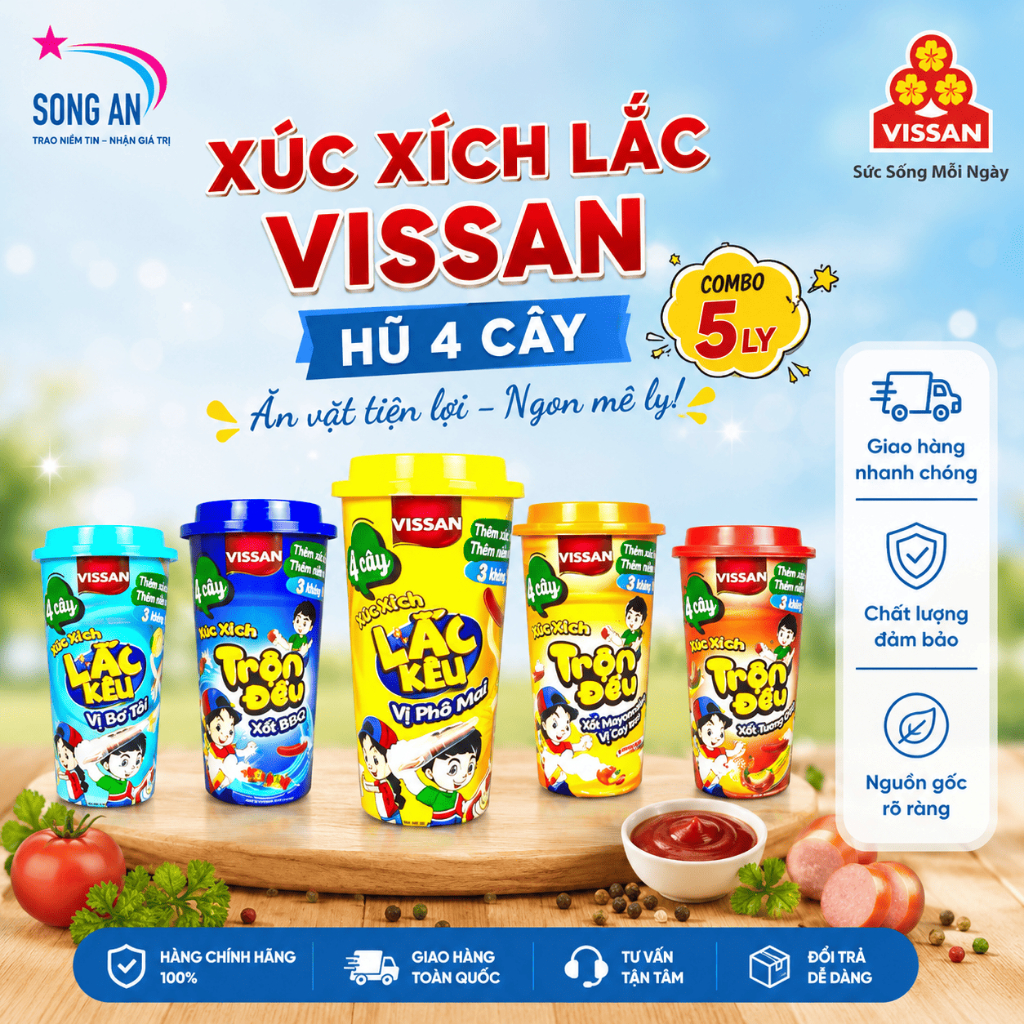 Vissan Combo Xúc Xích Lắc Vissan 4 Cây – Hũ – Ăn Vặt Tiện Lợi Giao Ngẫu Nhiên