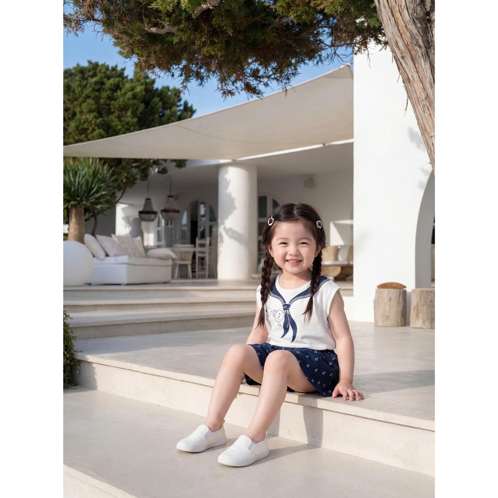 Set bộ sát nách bé gái hoạ tiết nơ xinh xắn Miniumbaby mix quần váy, chất vải cotton mềm mát SB2751