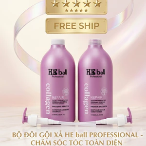 Cặp Dầu Gội Xả HE Bau Professional Collagen Hồng 1000ml Phục Hồi Tóc Hư Tổn Khô Xơ Chính Hãng