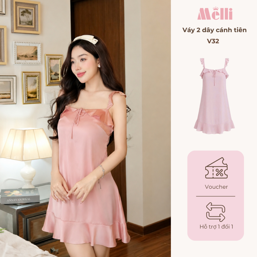 Váy Ngủ Lụa 2 Dây Cánh Tiên Cao Cấp – Đầm Ngủ Nữ Mềm Mại Sang Trọng MELLIEVA