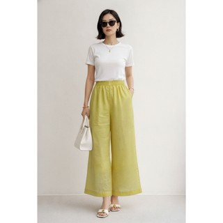 SWANLAKE | Quần Dài Nữ Dáng Suông Ống Rộng Vải Linen Tơ Bản Lưng Thun Cao Cấp Q13790