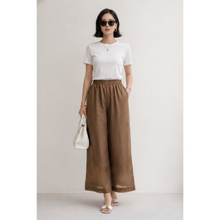 SWANLAKE | Quần Dài Nữ Dáng Suông Ống Rộng Vải Linen Tơ Bản Lưng Thun Cao Cấp Q13790