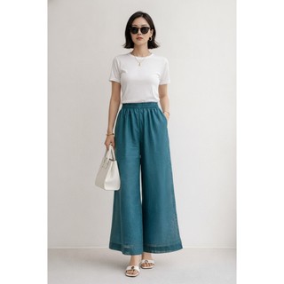 SWANLAKE | Quần Dài Nữ Dáng Suông Ống Rộng Vải Linen Tơ Bản Lưng Thun Cao Cấp Q13790