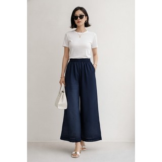 SWANLAKE | Quần Dài Nữ Dáng Suông Ống Rộng Vải Linen Tơ Bản Lưng Thun Cao Cấp Q13790