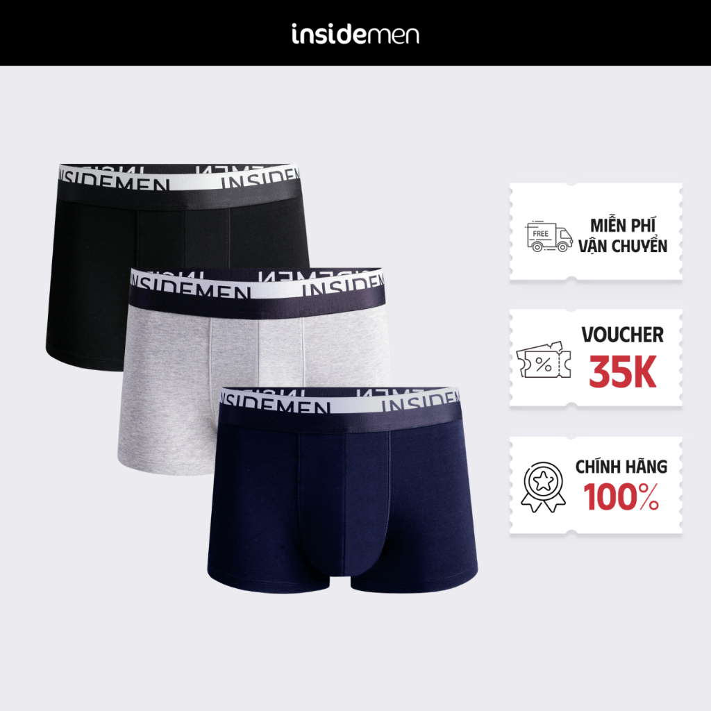 Quần lót nam boxer INSIDEMEN chất liệu cotton mềm mại thoáng mát, co giãn IBX052